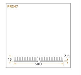 view of a diagram displaying the dimensions of a PR247 flatback ridged heat sink.