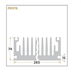 view of a diagram displaying the dimensions of a PR376 flatback ridged heat sink.
