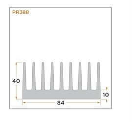 view of a diagram displaying the dimensions of a PR388 flatback ridged heat sink.