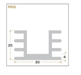 view of a diagram of a PR25 flatback heat sink with a gap on the fin side.