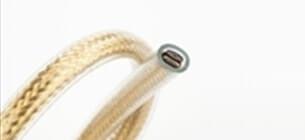 close up view of low noise cable on white background