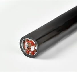view of a custom video cable in black tubing.
