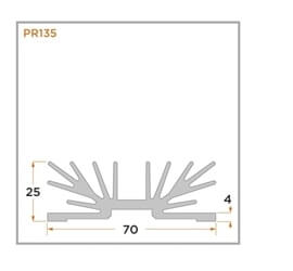 diagram of a PR135 PCB level semiconductor displaying the dimensions of the heat sink clip.
