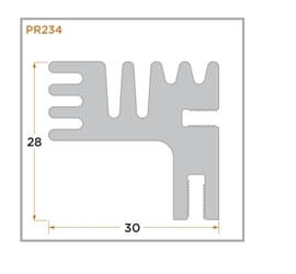 diagram of a PR234 PCB level semiconductor displaying the dimensions of the heat sink clip.
