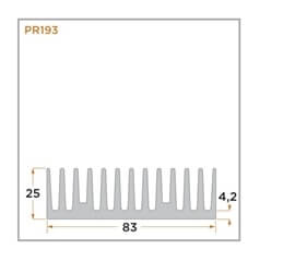 view of a diagram displaying the dimensions of a PR193 flatback ridged heat sink.