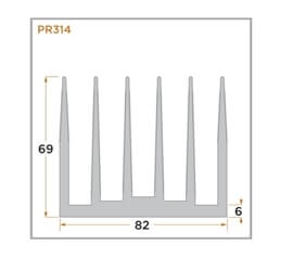 view of a diagram displaying the dimensions of a PR314 flatback ridged heat sink.
