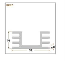 view of a diagram of a PR27 flatback heat sink with a gap on the fin side.