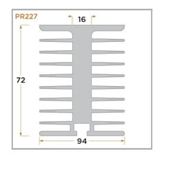 view of a diagram of a custom shape heat sink PR227.