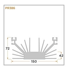 view of a diagram of a custom shape heat sink PR386.