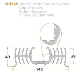 diagram of a custom heat sink for an audio system.