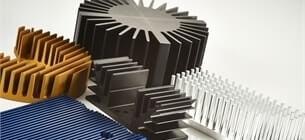 view of different types of heat sinks on a white background